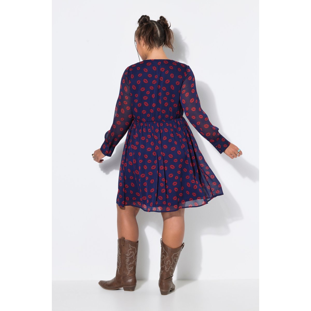 Robe coupe évasée, imprimé Kiss en all-over marine, STUDIO UNTOLD