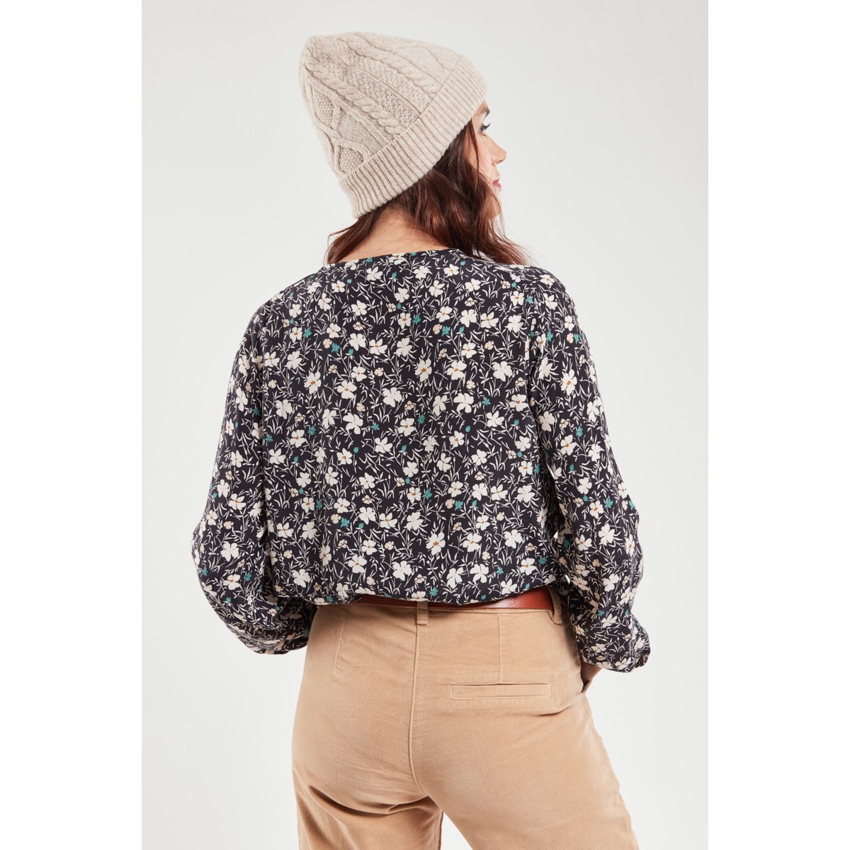 Blouse imprimé champêtre en cupro imprimé champêtre noir, ARMOR-LUX