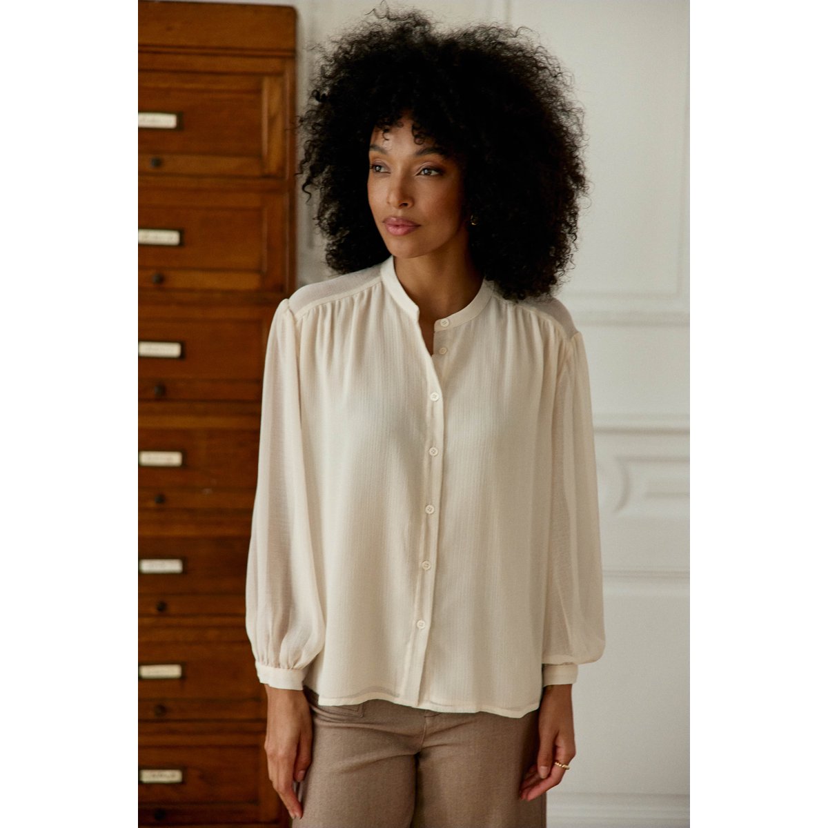 Blouse manches longues col rond uni BRINDO 11-ecru, LA PETITE ETOILE