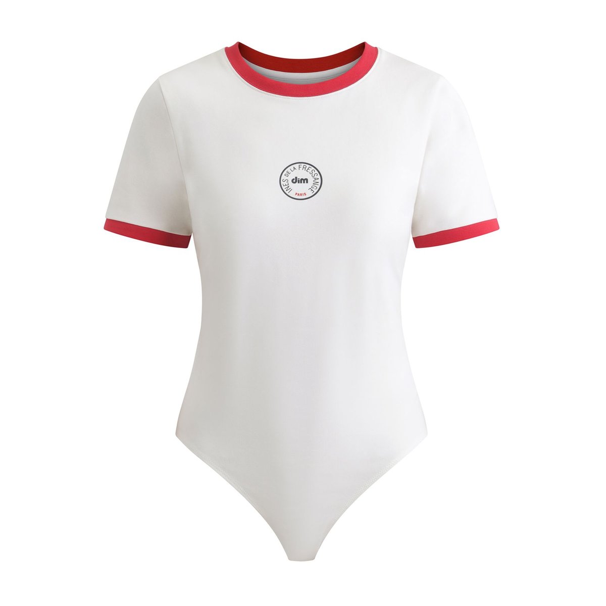 Body Nacre twisté par un col rouge DIM x Ines de La Fressange rayé, INES DE LA FRESSANGE PARIS