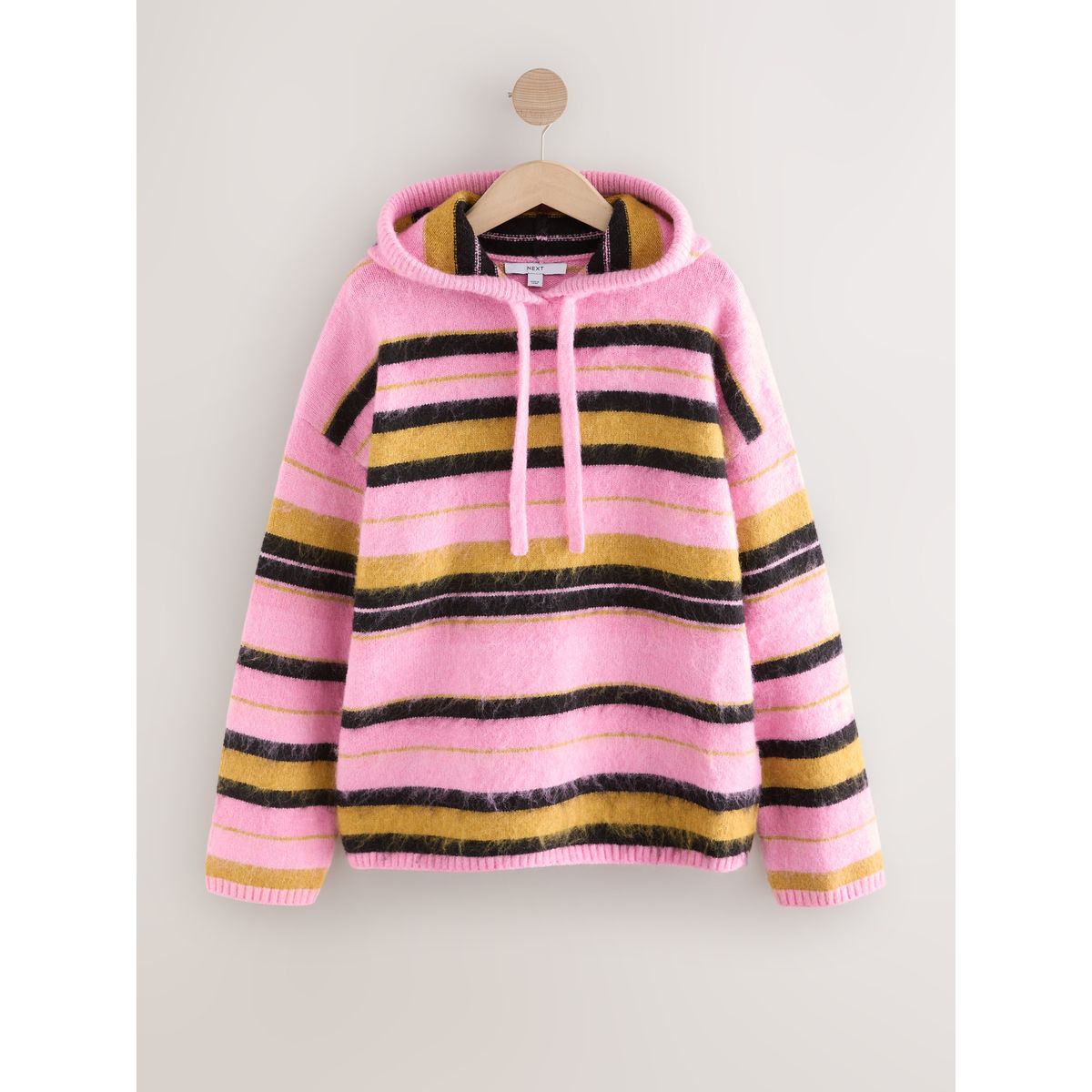 Pull bébé en maille brossée à capuche rayures roses multiples, NEXT