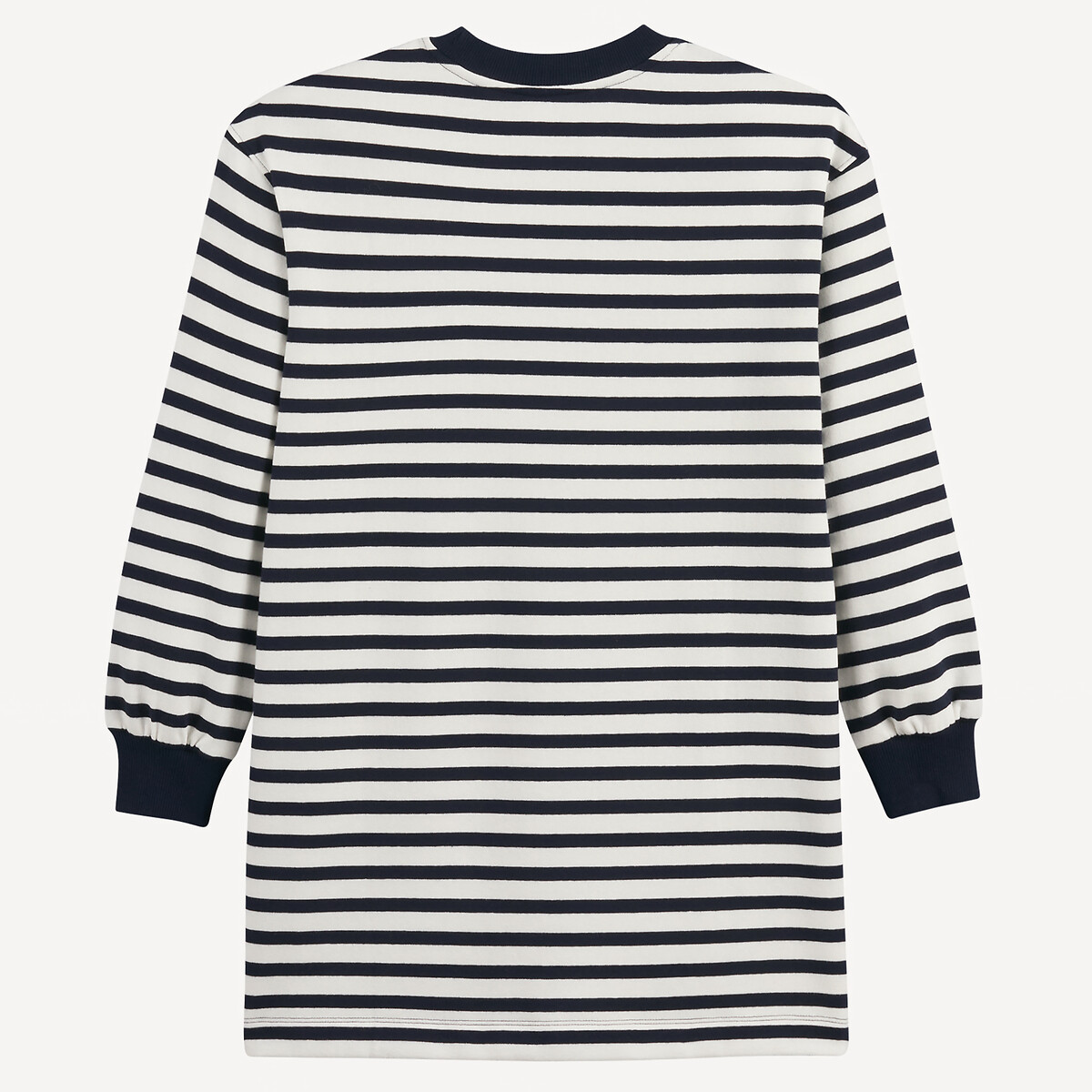 Striped Fleece Jumper Dress with Long Sleeves navy blue/ecru, LA REDOUTE COLLECTIONS
