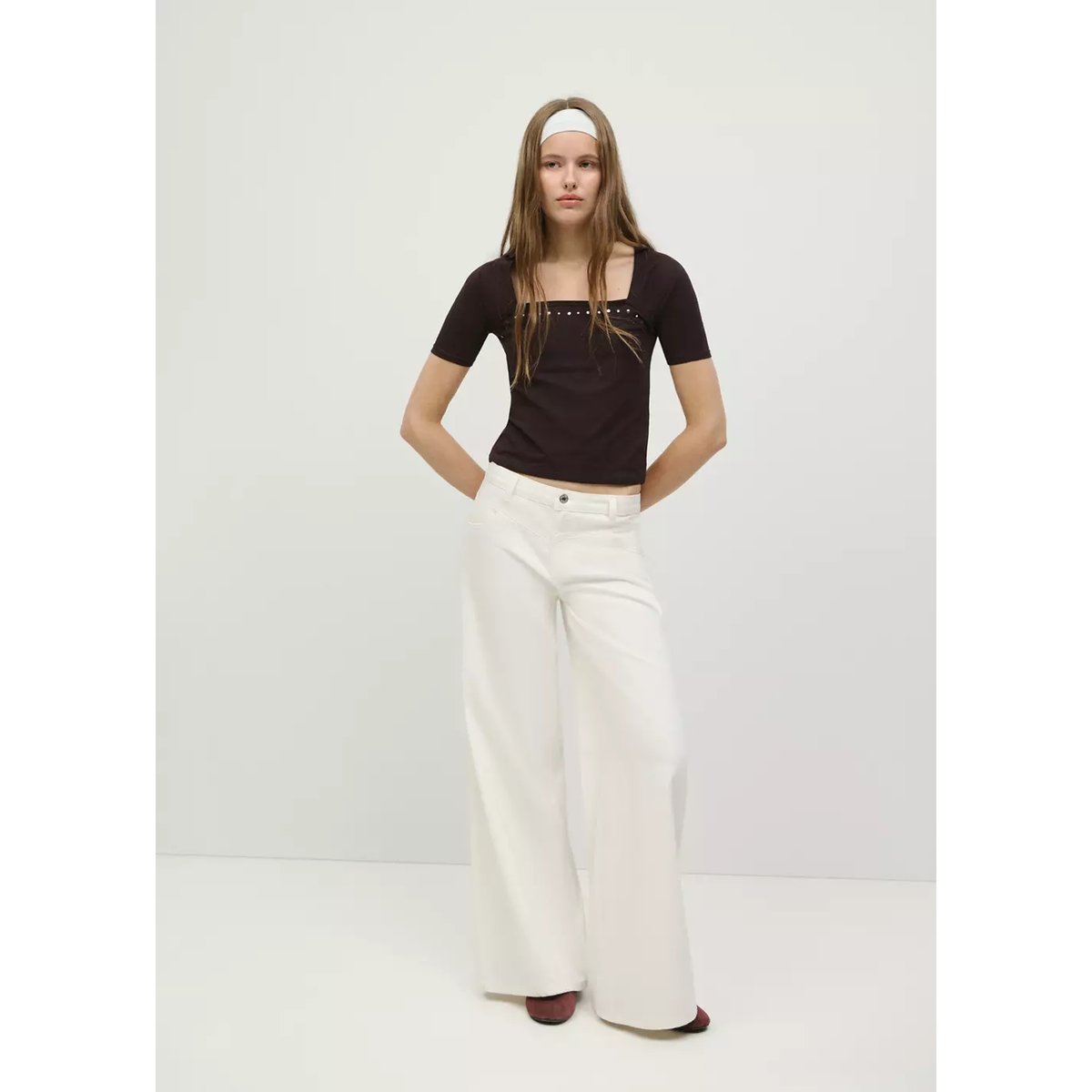 T-shirt détail clous marron, MANGO TEEN