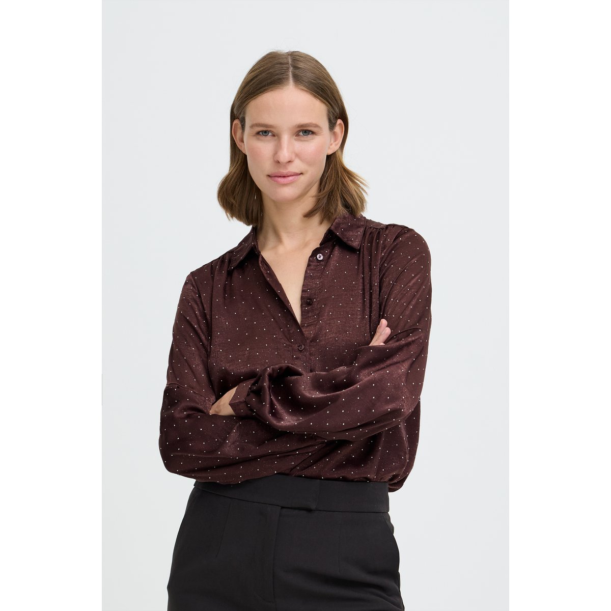 Chemise à manches longues marron fudge, B.YOUNG