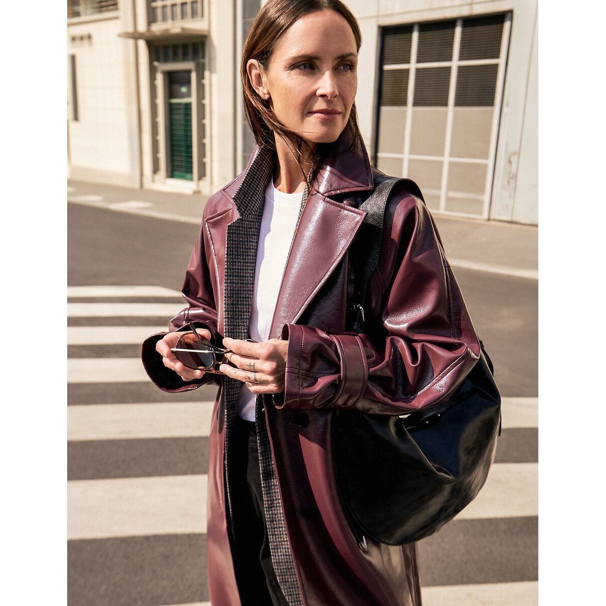 Sac à main demi-lune en cuir noir, IKKS