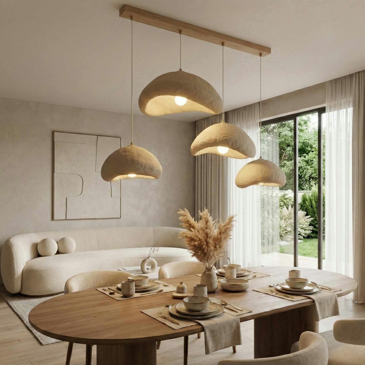 Suspension 4 lampes ajustables L150 cm NOXIS beige, PIER IMPORT
