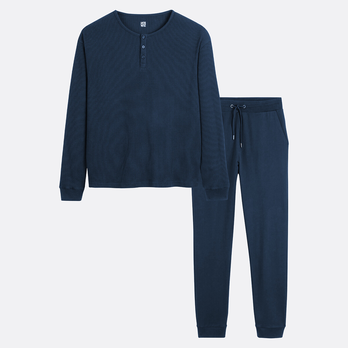 Pyjama tunisien T-shirt col manches longues bleu marine, LA REDOUTE COLLECTIONS