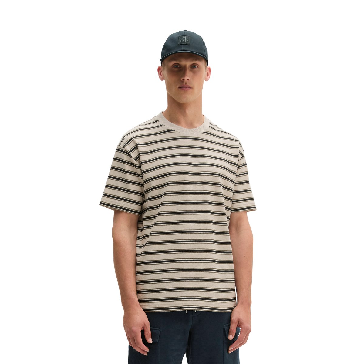 T-shirt relaxed en coton bio et en lin beige, MARC O'POLO