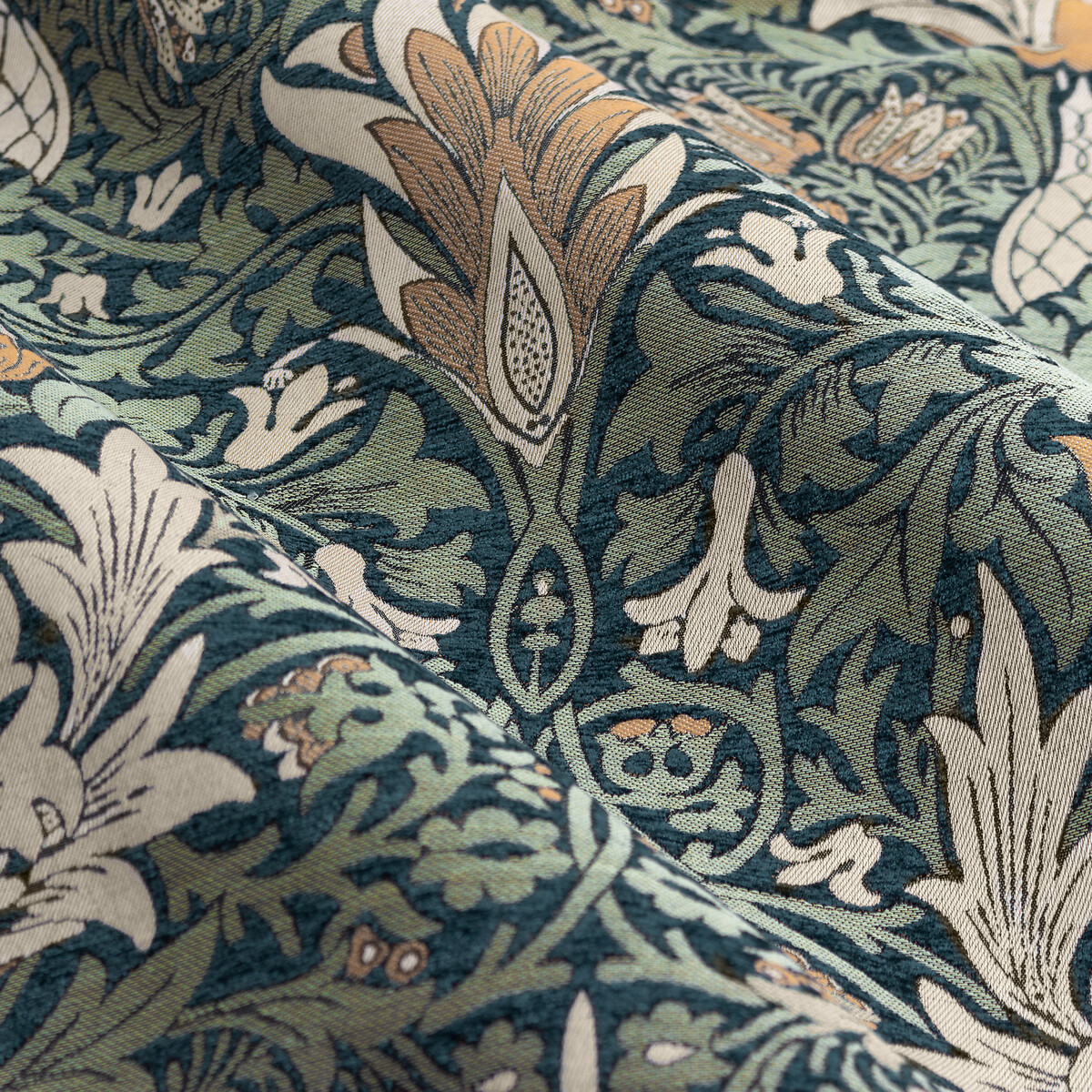 Snakeshead Jacquard Chenille Pencil Pleat Curtains indigo, MORRIS & CO.