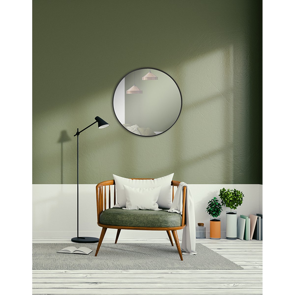 Miroir rond contours fin 50x50cm noir, EMDE
