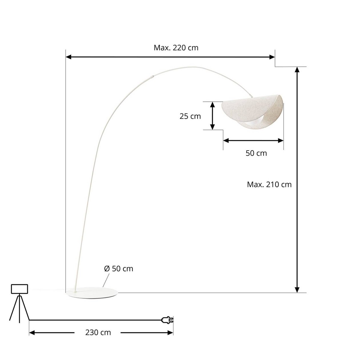 Lampadaire en textile designLED, Tamani beige, blanc, LUCANDE