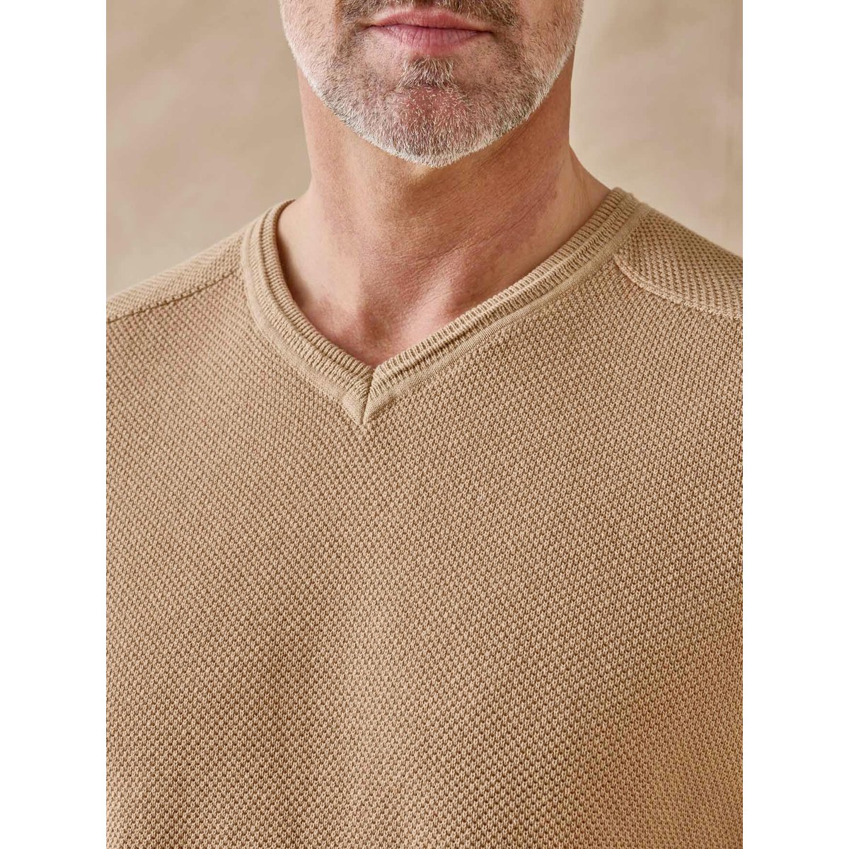 Pull col V pur coton beige, DAXON
