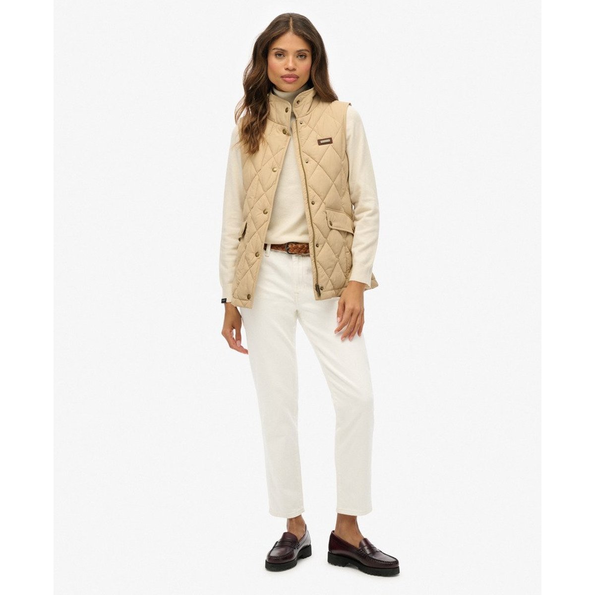 Veste sans manches à doublure bordée de velours côtelé beige shaker, SUPERDRY