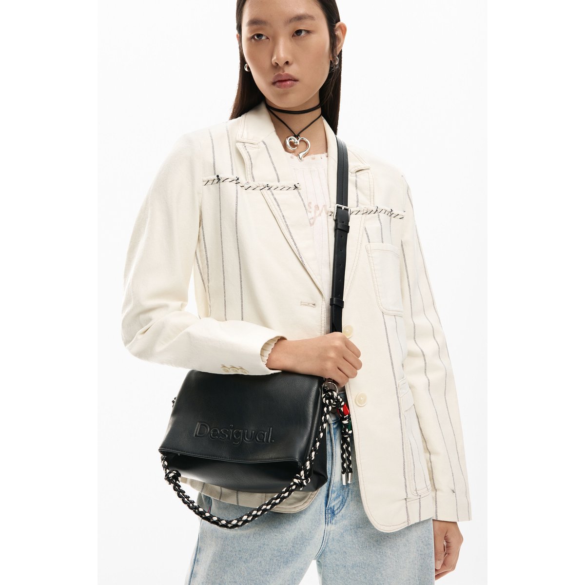 Sac moyen logo charm noir, DESIGUAL