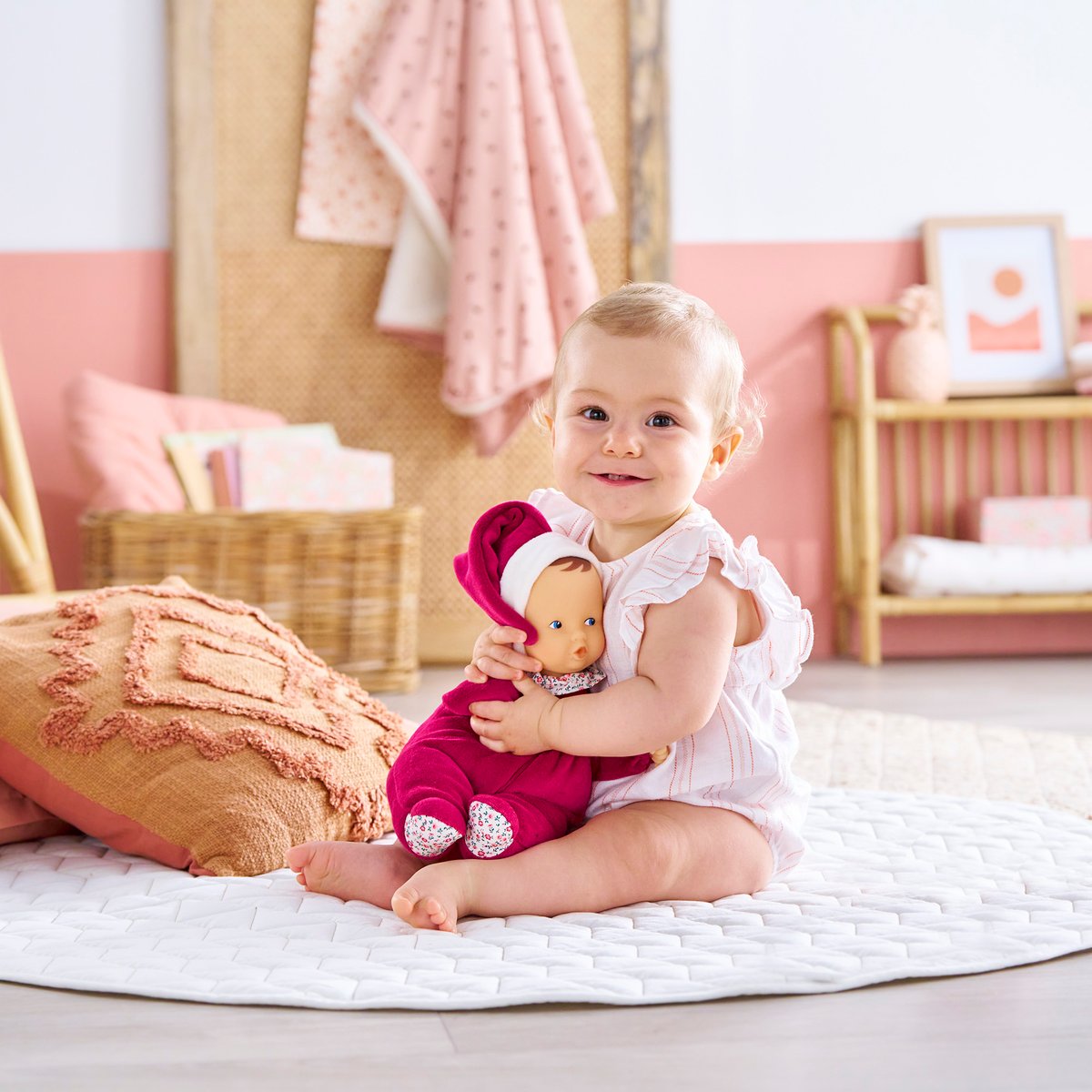 Doudou Babipouce Rose Grenadine couleur unique, COROLLE