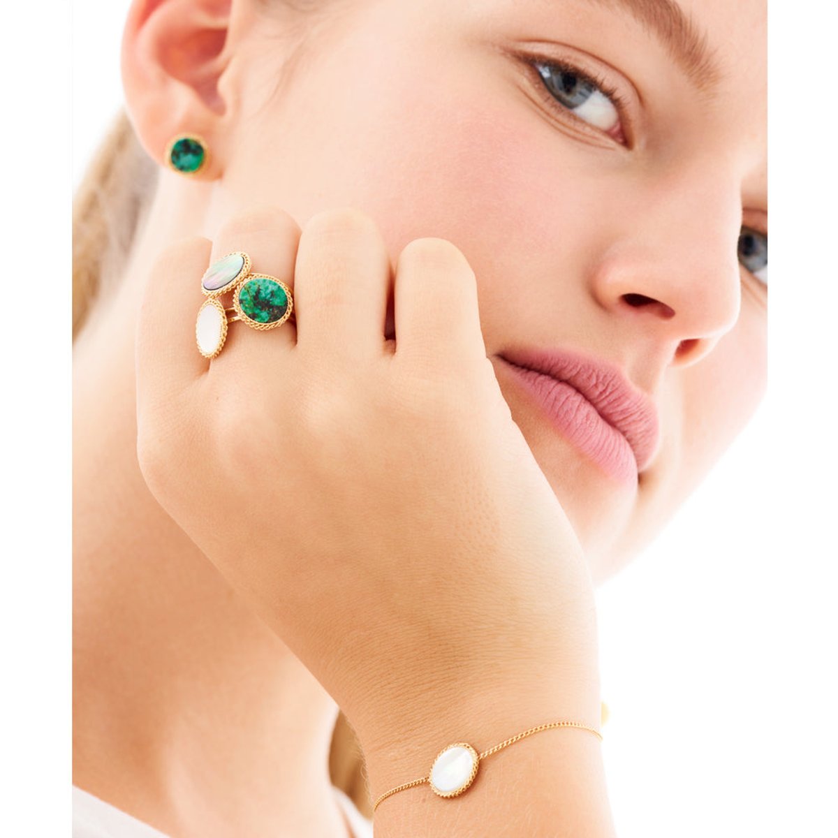 Bague nacre blanche plaquée or - lady nacre blanche blanc, CAROLINE NAJMAN