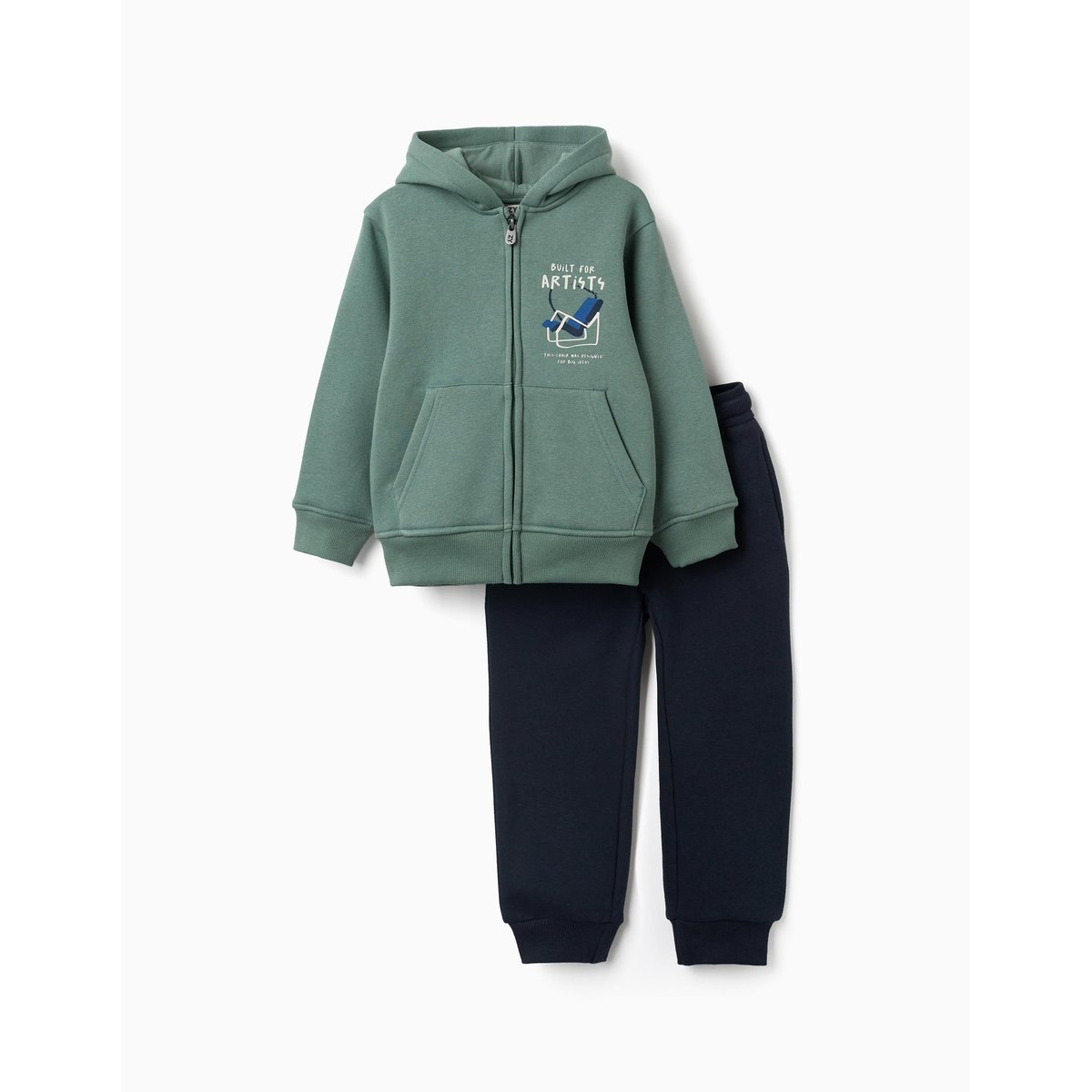 Ensemble de jogging en coton peigné avec imprimé art vert foncé, ZIPPY