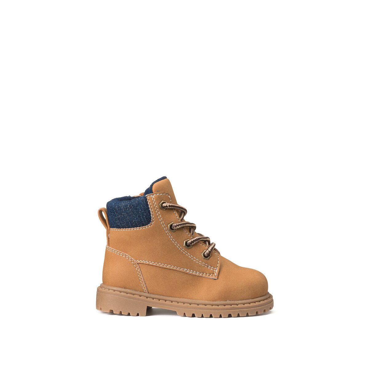 Kids Lace-Up Ankle Boots with Zip Fastening camel, LA REDOUTE COLLECTIONS