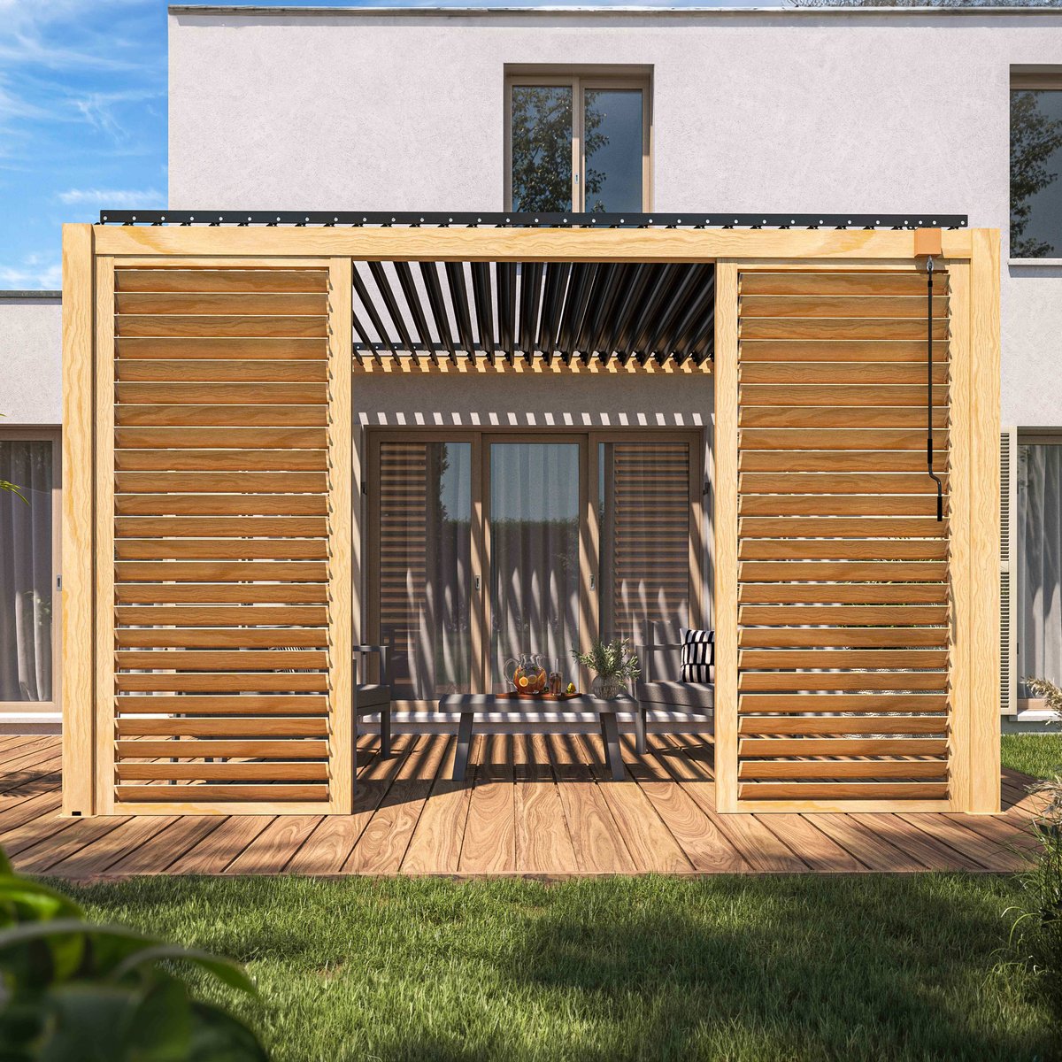 Claustra bois pour pergola bioclimatique corato et sapri (2,39 x 1 m) bois, OVIALA