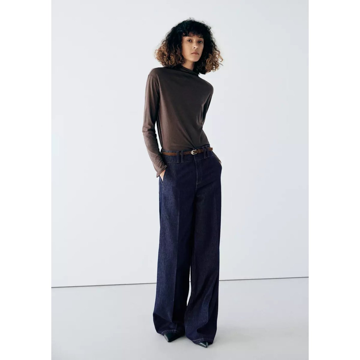 Jean droit taille haute bleu, MANGO