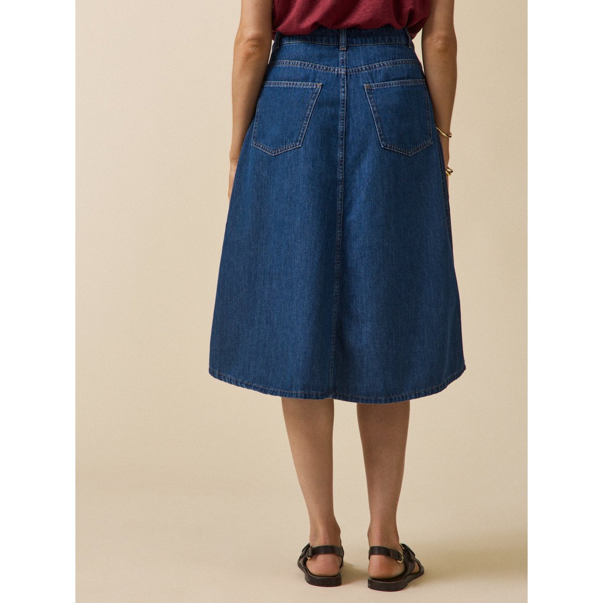 Jupe mi-longue jean  coton biologique denim stone, CYRILLUS