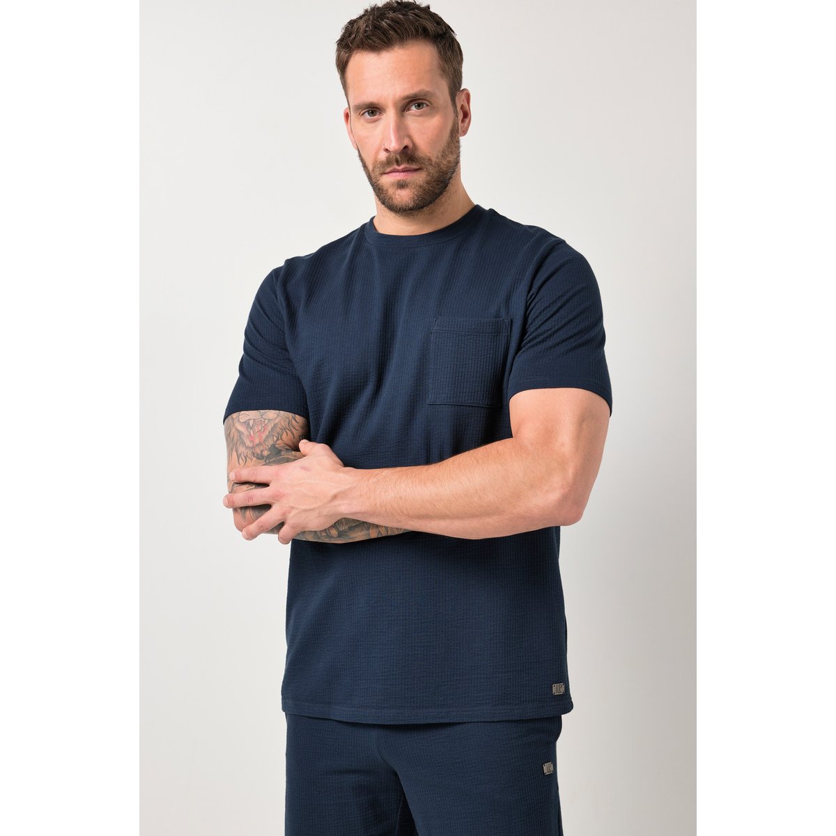 Pyjama en jersey seersucker bleu marine, JP1880