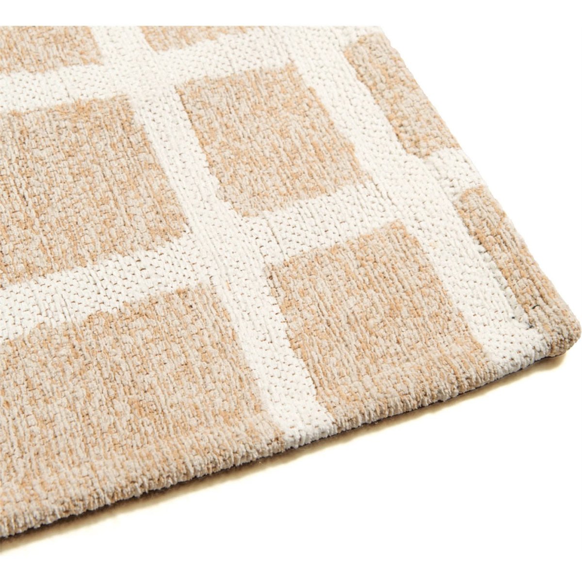 Tapis intérieur extérieur jacquard, CARO beige sable à lignes écru, RECOLLECTION