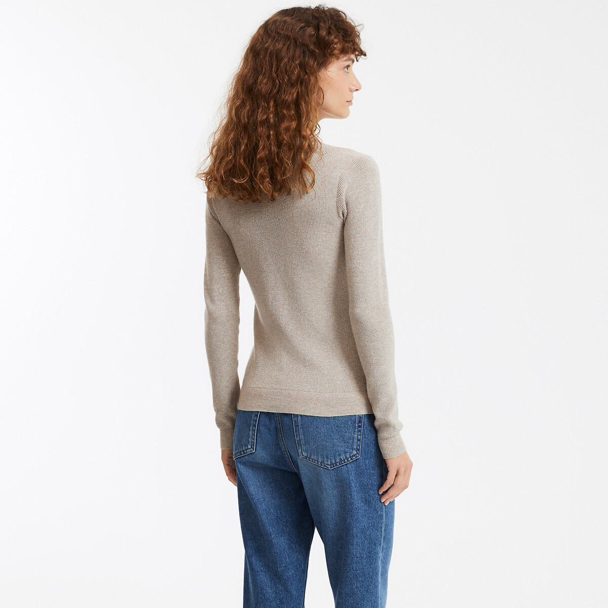 Sparkly Knit Jumper with Crew Neck gold-coloured, LA REDOUTE COLLECTIONS