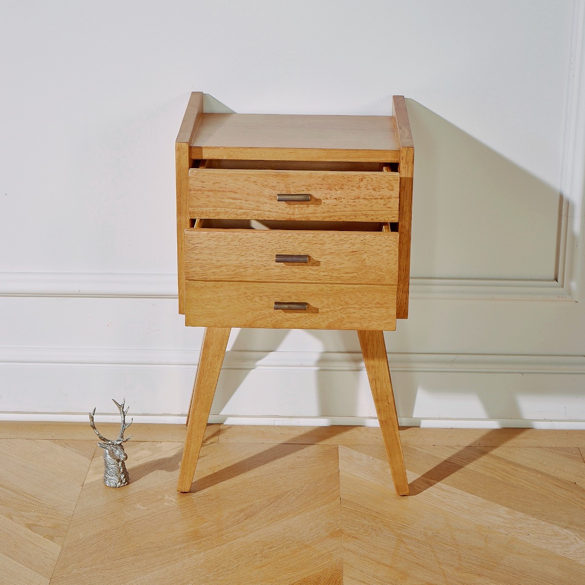 Chevet en hévéa style scandinave, 2 tiroirs NICOLAS beige, ROBIN DES BOIS