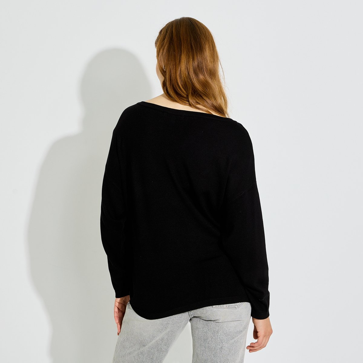 Pull fin col bateau à strass noir, GRAIN DE MALICE