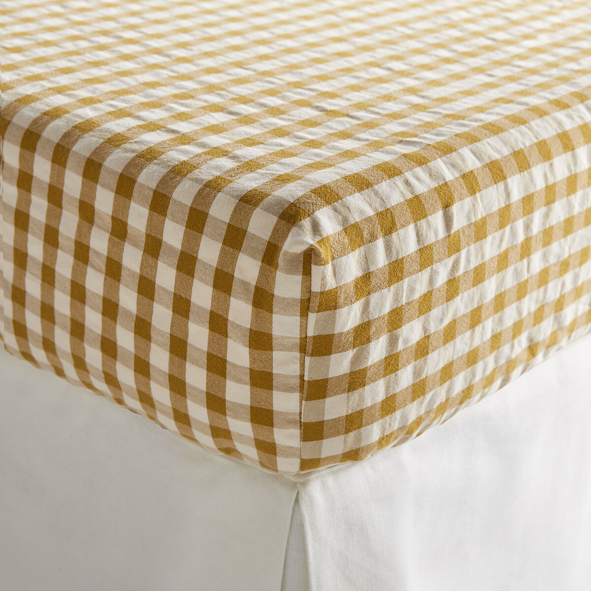 Drap-housse coton seersucker bonnet 30 cm, COTTAGE ABSINTHE absinthe, LA REDOUTE INTERIEURS