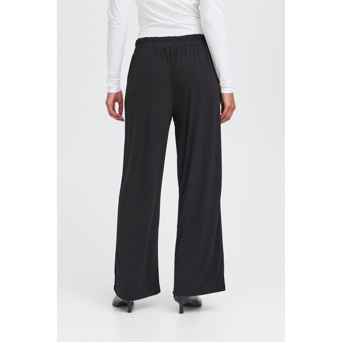 Pantalon coupe large, taille élastique noir, ICHI