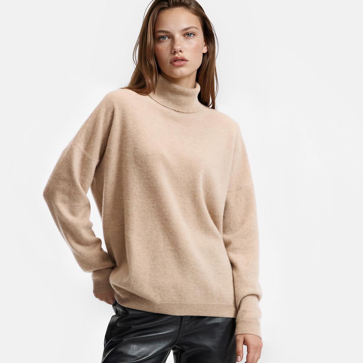 Trui met rolkraag, fijn kasjmier mêleebeige, LA REDOUTE COLLECTIONS