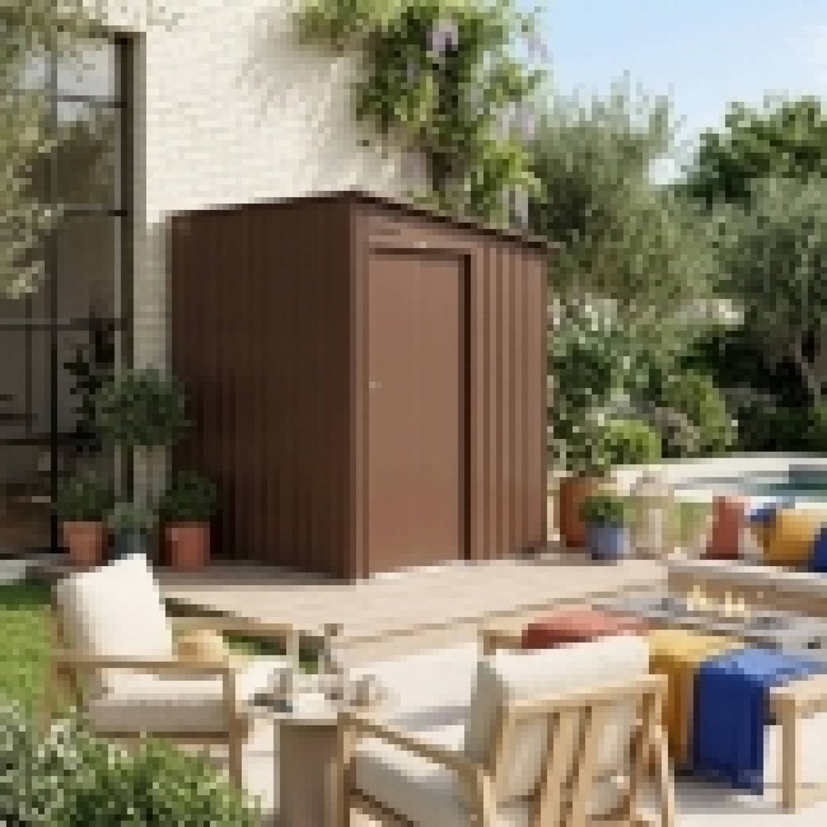 Abri de jardin adossable acier galvanisé 2,91m² avec porte coulissante et kit d'ancrage BRAY terracotta, SWEEEK