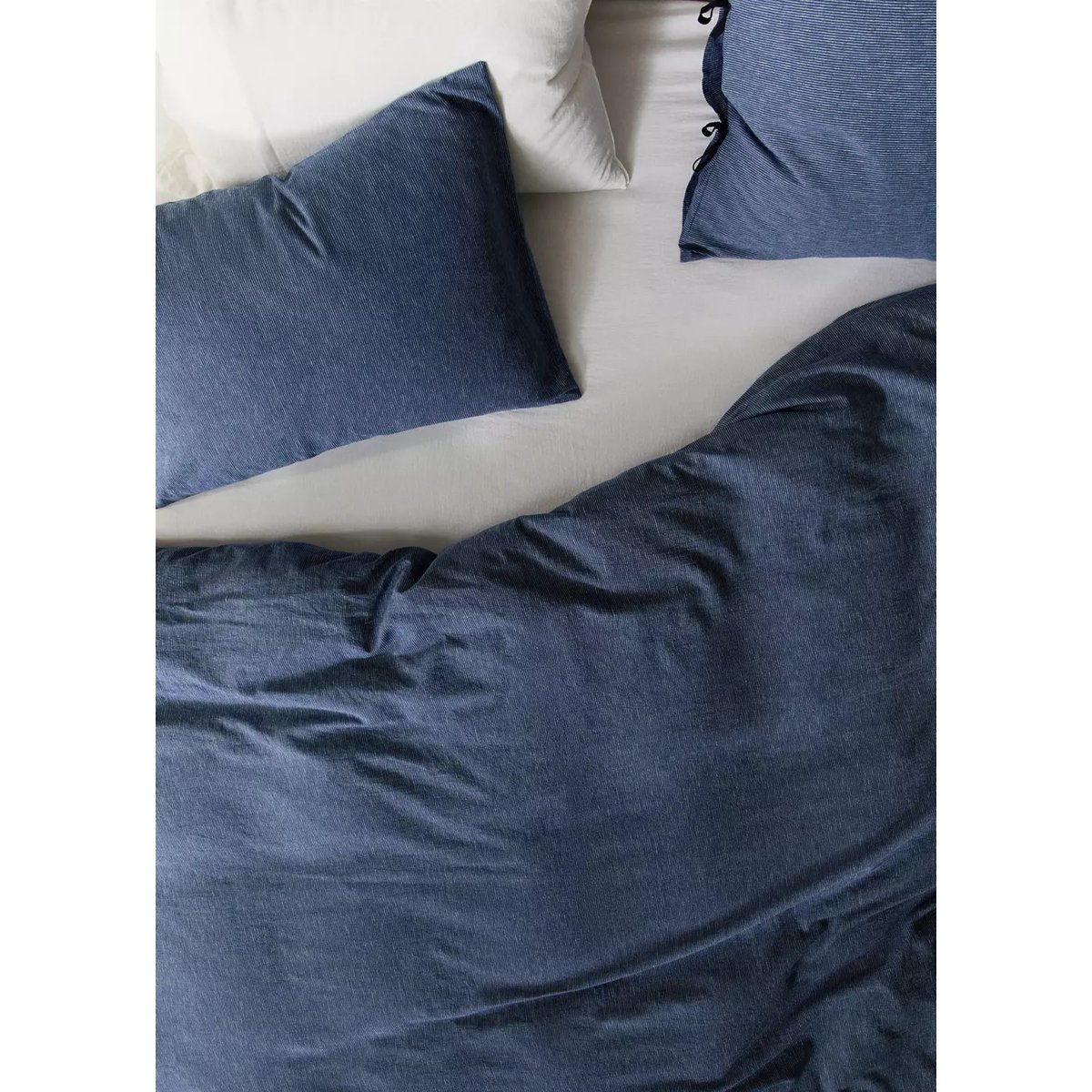 Housse de couette lin et coton mini rayures lit 90 cm bleu indigo, MANGO HOME