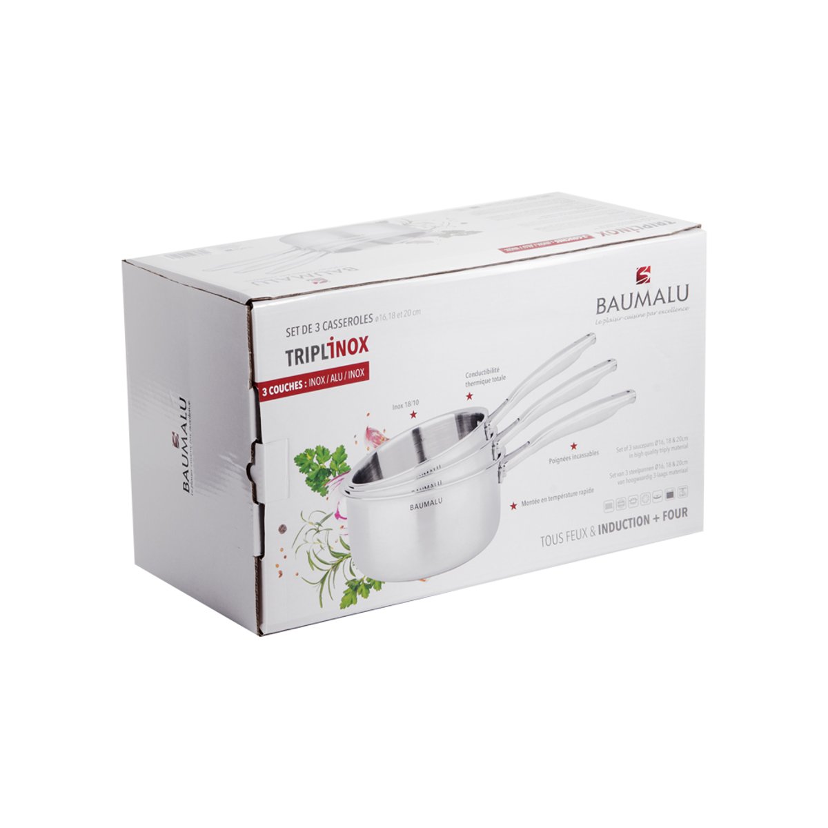 Lot de 3 casseroles Tripli 16/18/20 cm argent / métallique, BAUMALU
