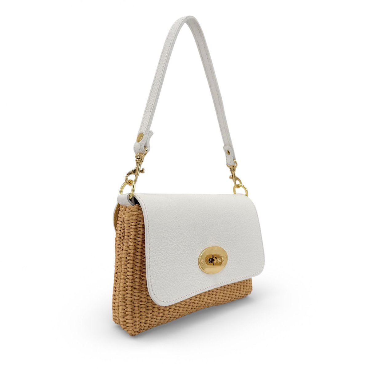 Mini sac en cuir grainé et Raphia BAHIA blanc, OH MY BAG