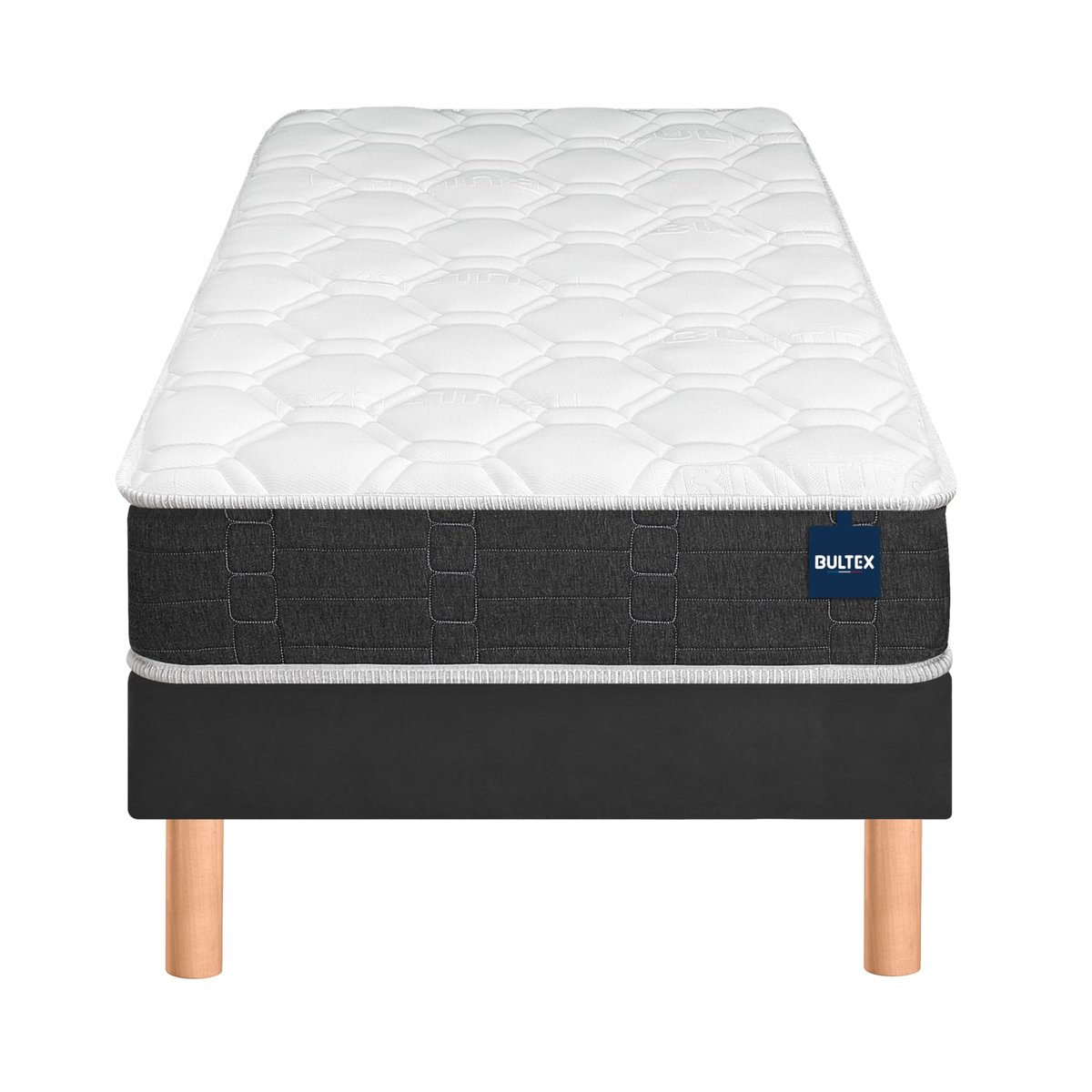 Ensemble matelas nano REGULAR, sommier VIGOROSO gris fumé et pieds blanc, BULTEX