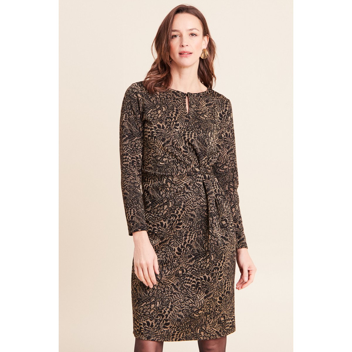 Robe ajustée courte en maille col rond vert kaki, BREAL