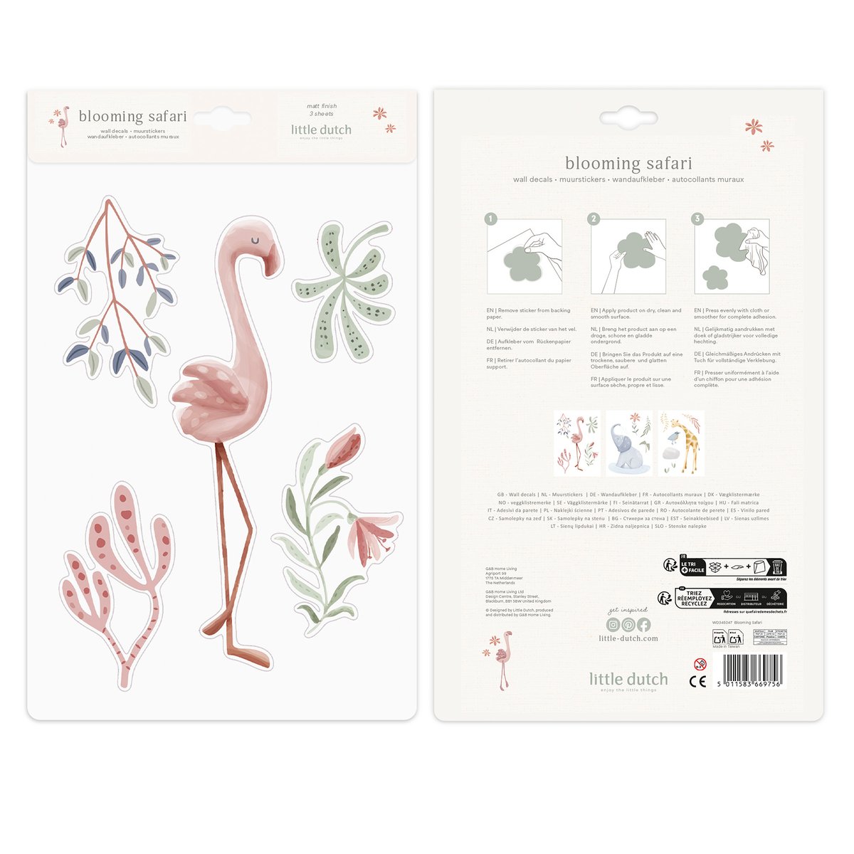 Stickers muraux pour enfant Petits animaux de la brousse coloris pastel, LITTLE DUTCH