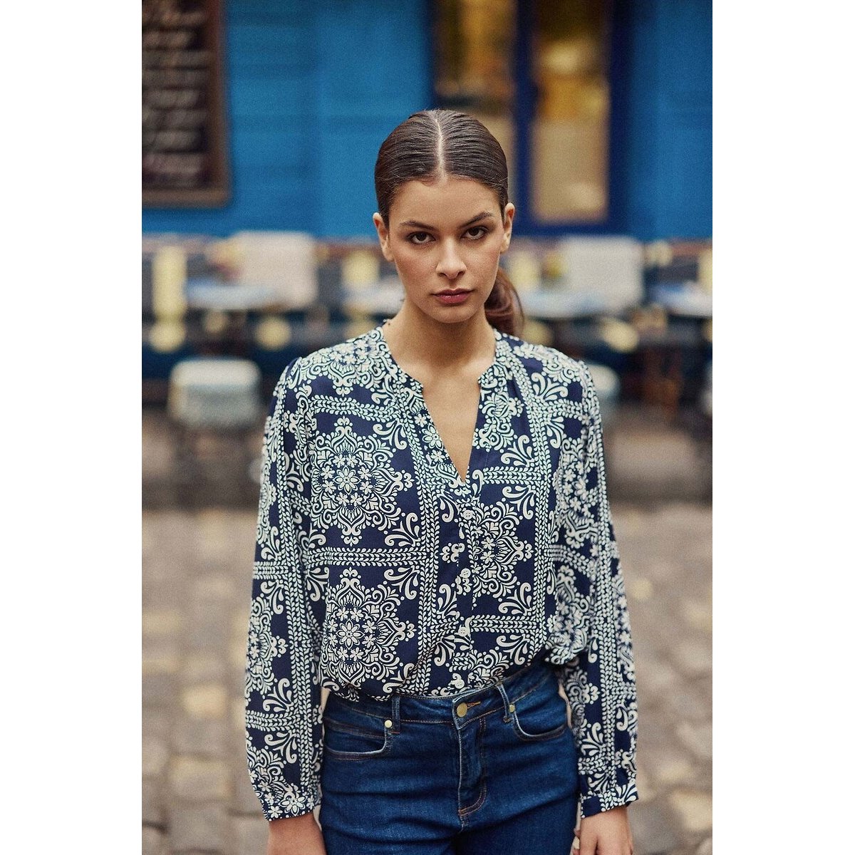 Caisy Printed Blouse, Loose Fit blue print, LA PETITE ETOILE