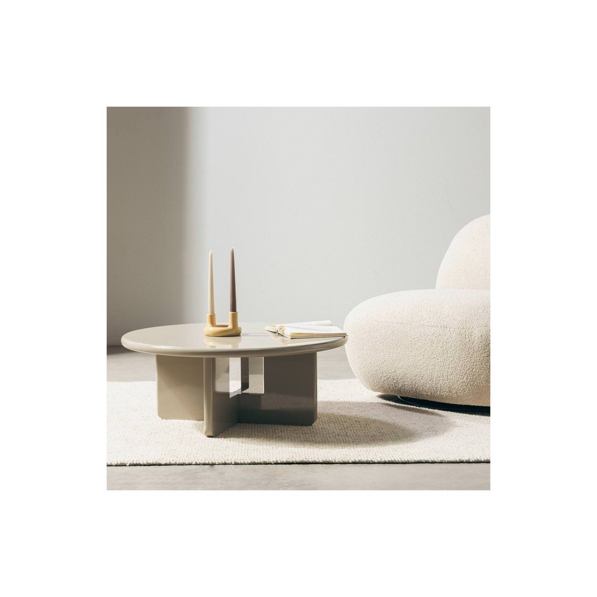 Table basse ronde collection LARNA beige brillant, RECOLLECTION