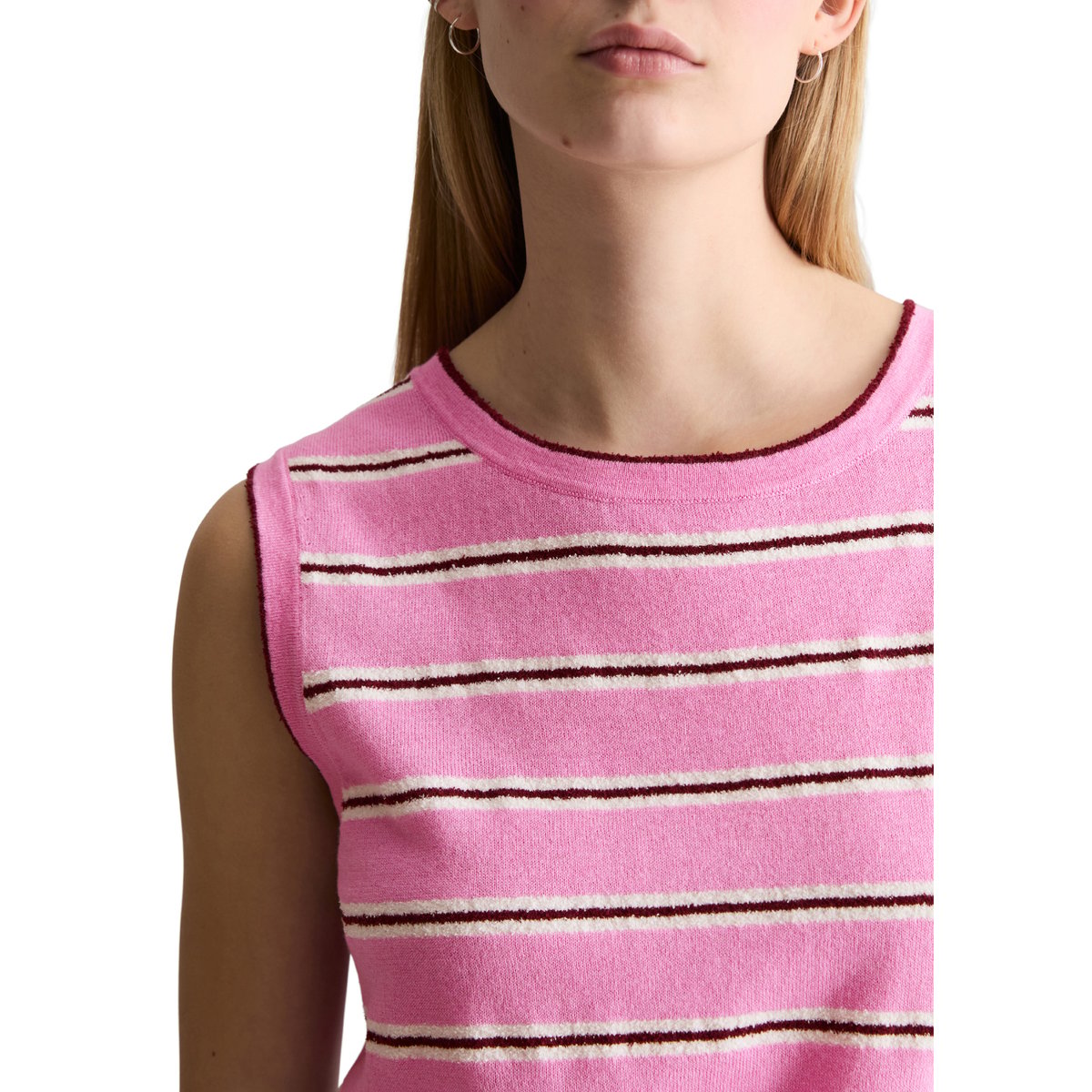 Pull en tricot sans manches regular en mélange coton-modal organique rose, MARC O’POLO DENIM