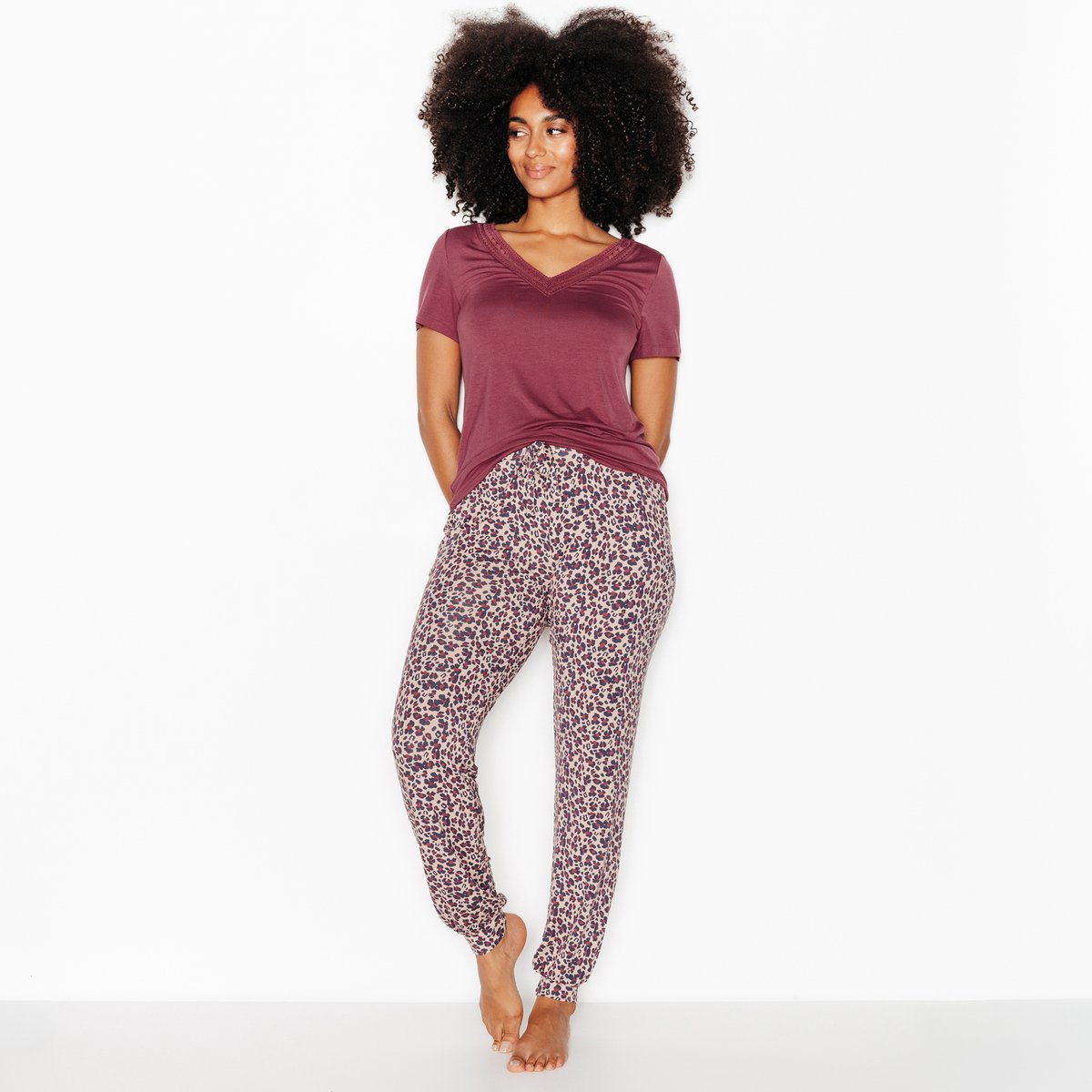 Pantalon pyjama CAMILLE multico rose, ROUGEGORGE LINGERIE