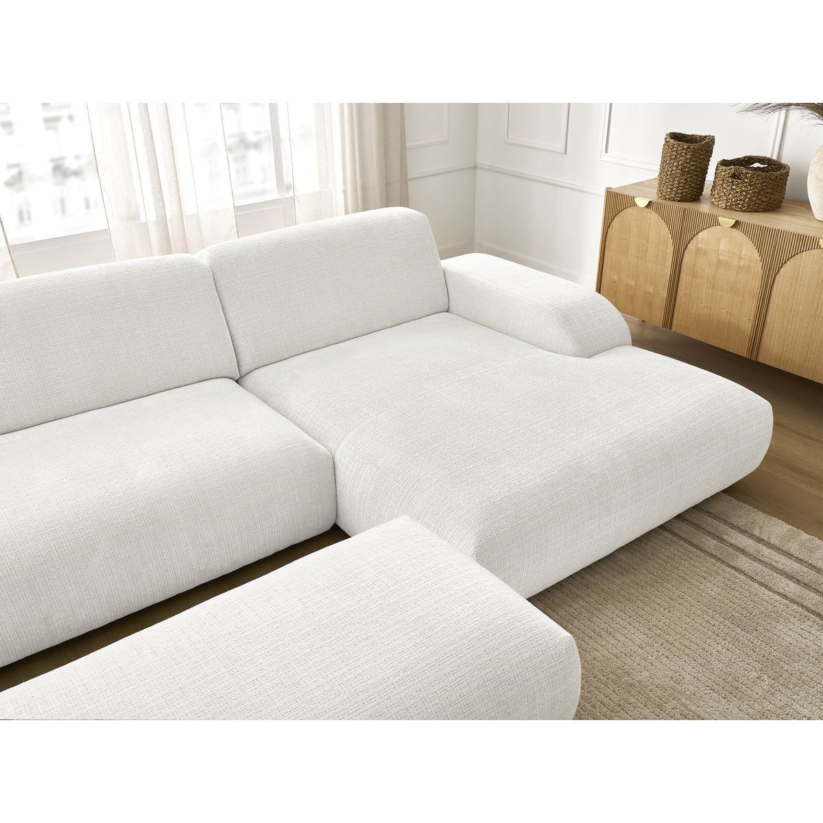 Canapé modulable 5 places en tissu texturé, SIRIUS blanc, BOBOCHIC