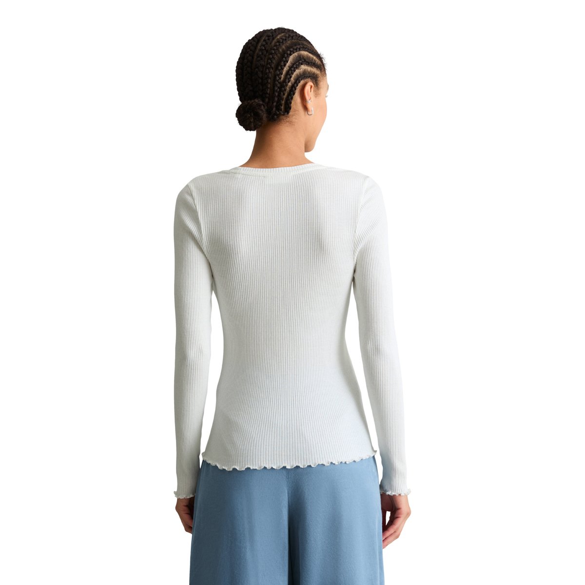 T-shirt à manches longues ajusté en coton organique stretch blanc, MARC O’POLO DENIM
