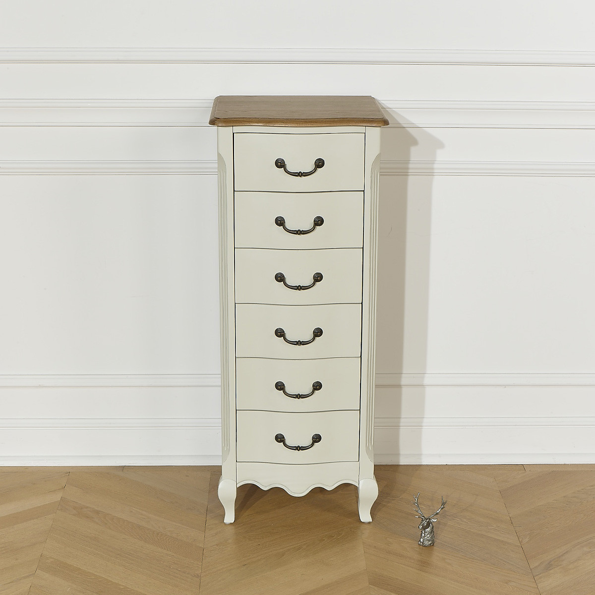 Colonne de rangement style classique, plateau en chêne, 6 tiroirs ORIANE blanc, ROBIN DES BOIS