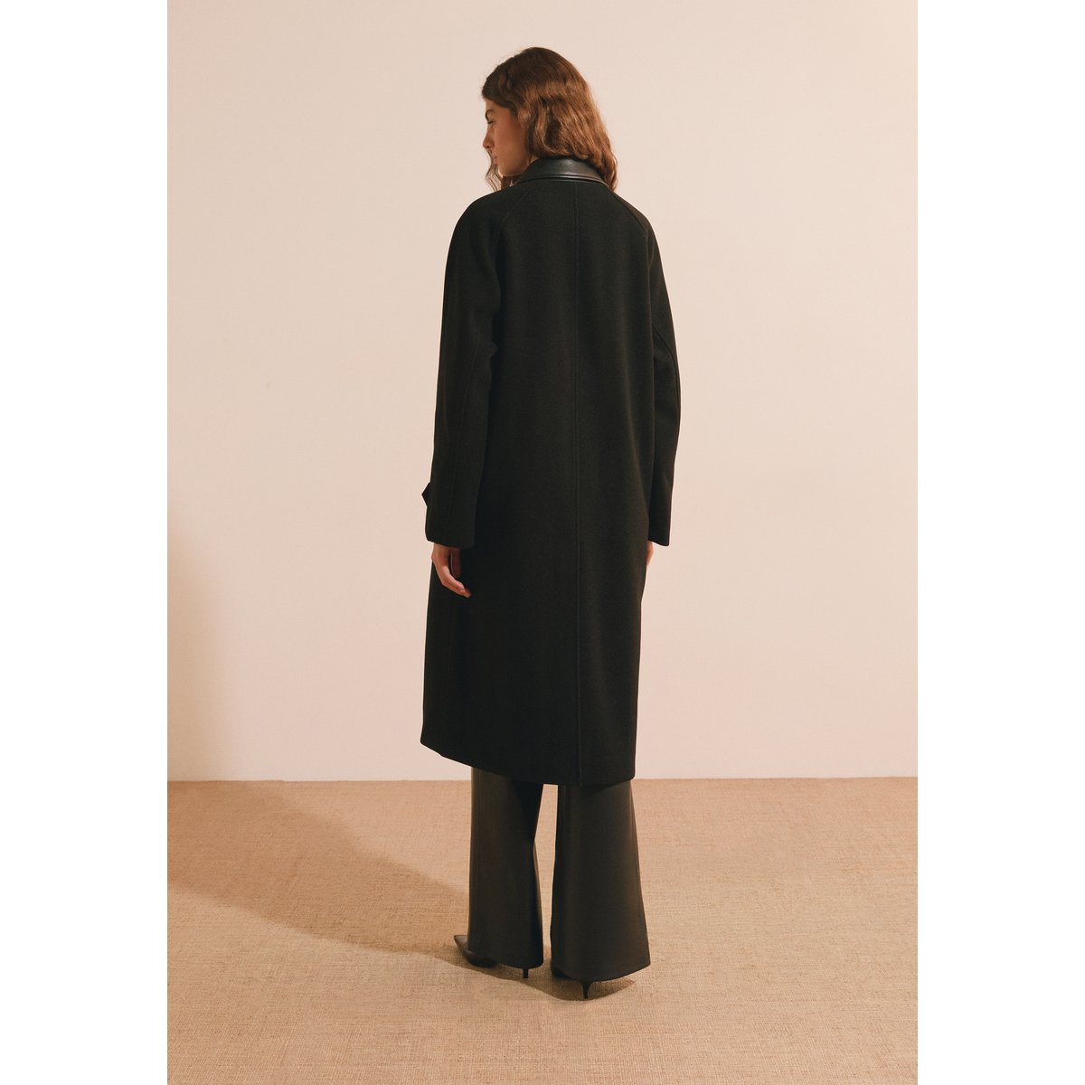 Manteau long droit avec boutons MINK PU noir, ETAM