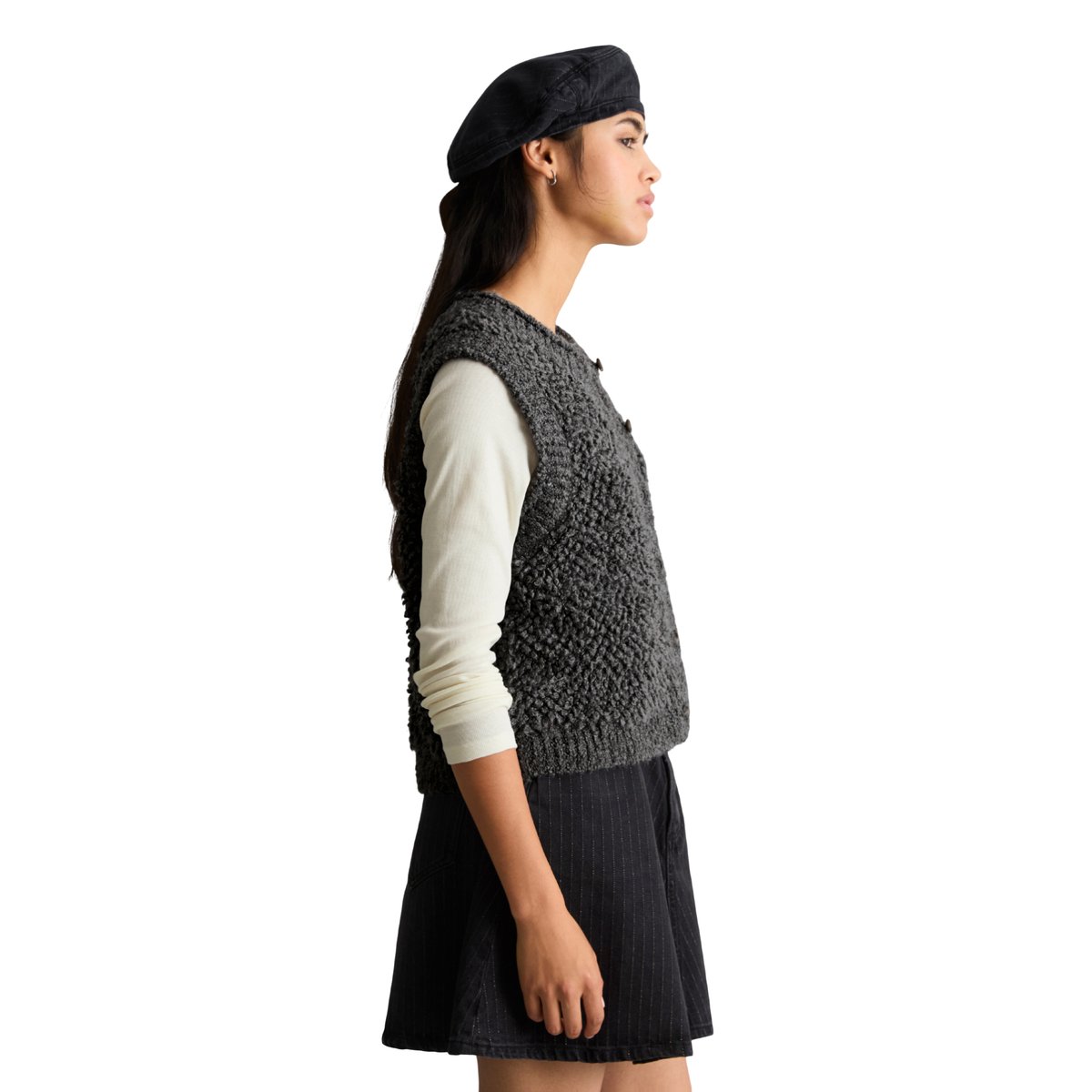 Cardigan sans manches en bouclé bubble , coupe régulière en mélange de coton, de laine vierge et de viscose gris, MARC O’POLO DENIM
