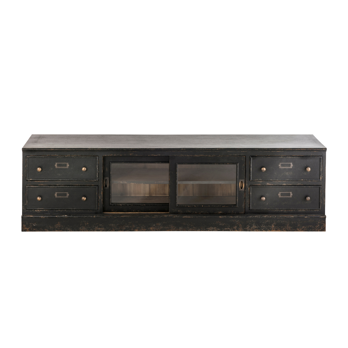 Meuble TV en bois massif et verre L180 cm - AMSTERDAM noir, SIGNATURE